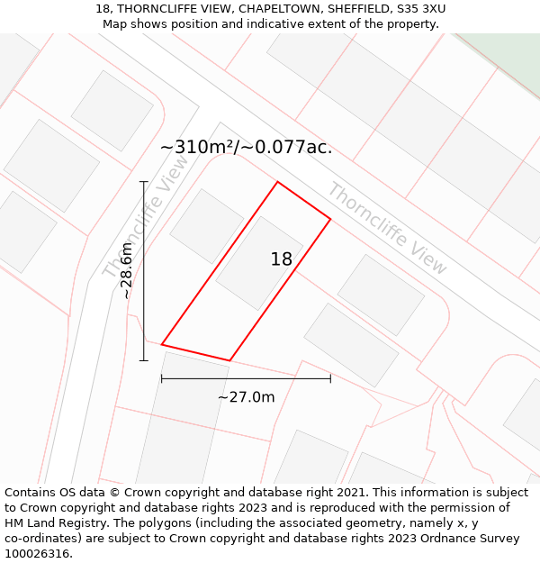 18, THORNCLIFFE VIEW, CHAPELTOWN, SHEFFIELD, S35 3XU: Plot and title map