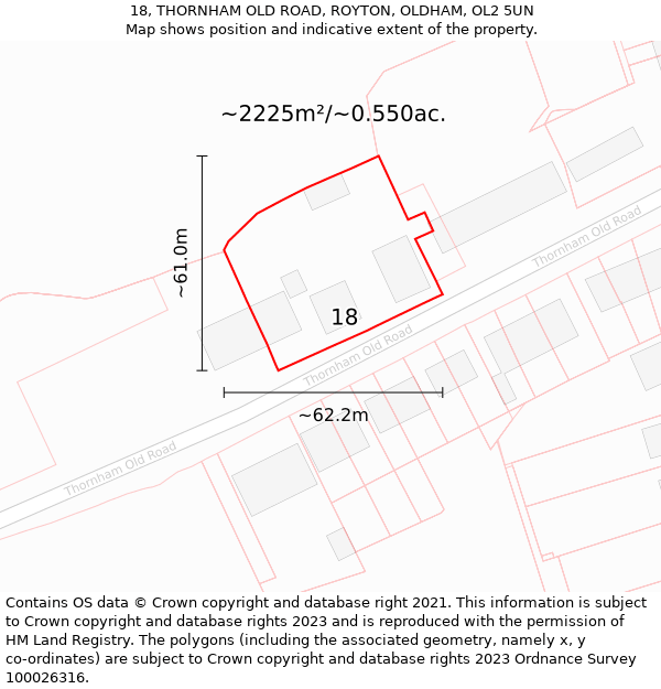 18, THORNHAM OLD ROAD, ROYTON, OLDHAM, OL2 5UN: Plot and title map