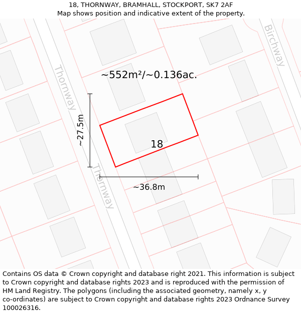 18, THORNWAY, BRAMHALL, STOCKPORT, SK7 2AF: Plot and title map