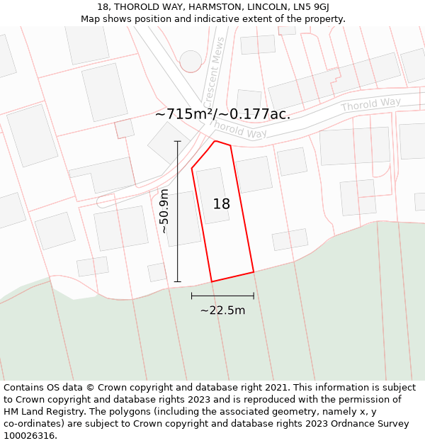 18, THOROLD WAY, HARMSTON, LINCOLN, LN5 9GJ: Plot and title map