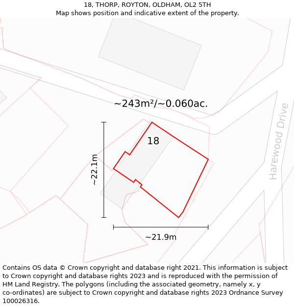 18, THORP, ROYTON, OLDHAM, OL2 5TH: Plot and title map