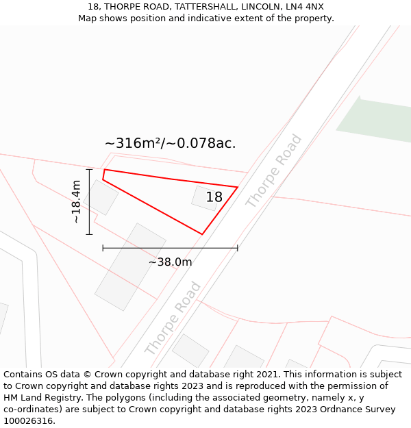 18, THORPE ROAD, TATTERSHALL, LINCOLN, LN4 4NX: Plot and title map