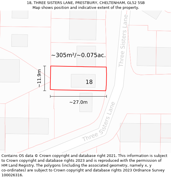 18, THREE SISTERS LANE, PRESTBURY, CHELTENHAM, GL52 5SB: Plot and title map