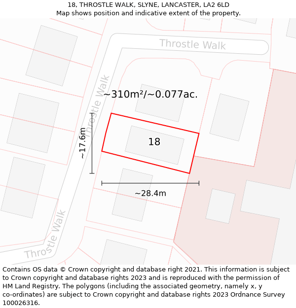 18, THROSTLE WALK, SLYNE, LANCASTER, LA2 6LD: Plot and title map