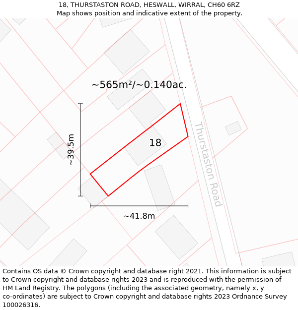 18, THURSTASTON ROAD, HESWALL, WIRRAL, CH60 6RZ: Plot and title map