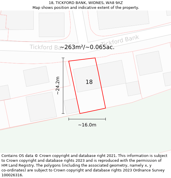 18, TICKFORD BANK, WIDNES, WA8 9AZ: Plot and title map