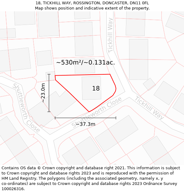 18, TICKHILL WAY, ROSSINGTON, DONCASTER, DN11 0FL: Plot and title map