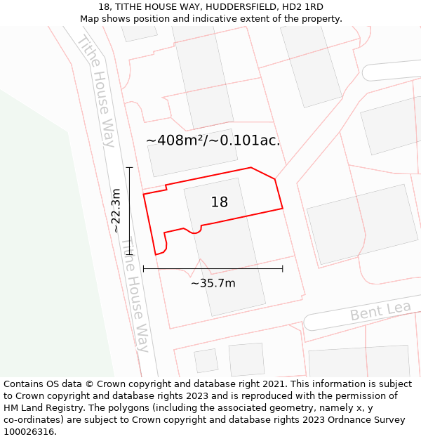 18, TITHE HOUSE WAY, HUDDERSFIELD, HD2 1RD: Plot and title map