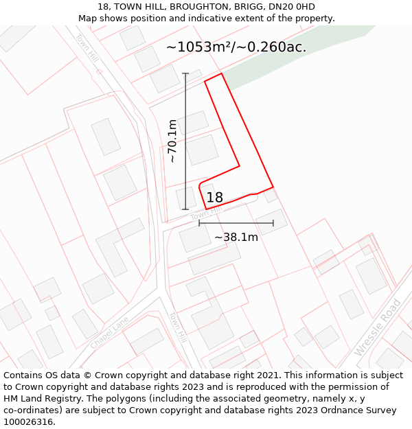 18, TOWN HILL, BROUGHTON, BRIGG, DN20 0HD: Plot and title map