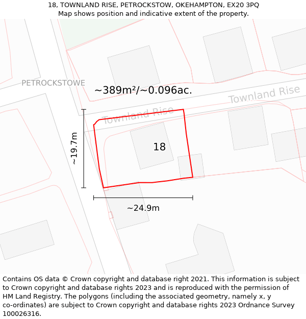 18, TOWNLAND RISE, PETROCKSTOW, OKEHAMPTON, EX20 3PQ: Plot and title map