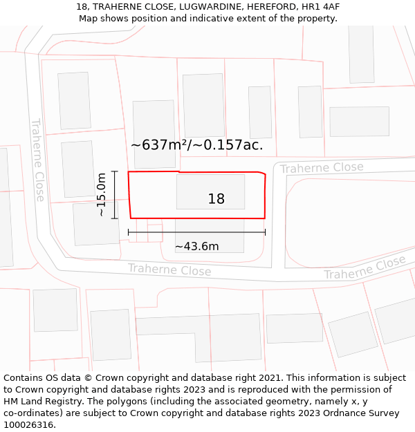 18, TRAHERNE CLOSE, LUGWARDINE, HEREFORD, HR1 4AF: Plot and title map