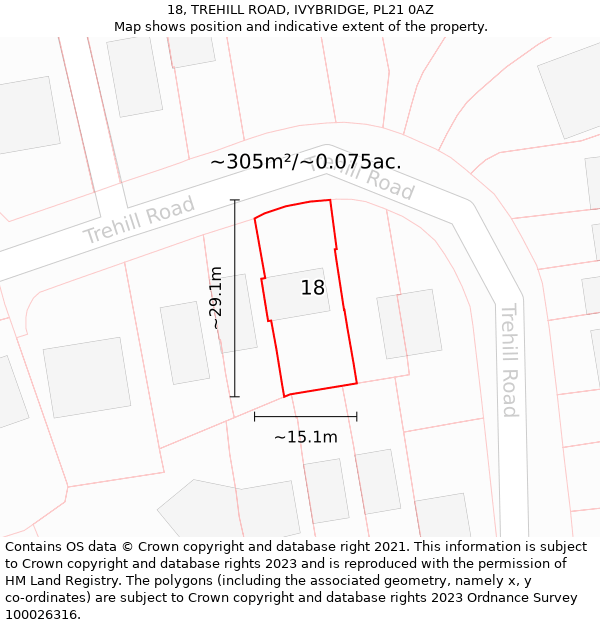 18, TREHILL ROAD, IVYBRIDGE, PL21 0AZ: Plot and title map