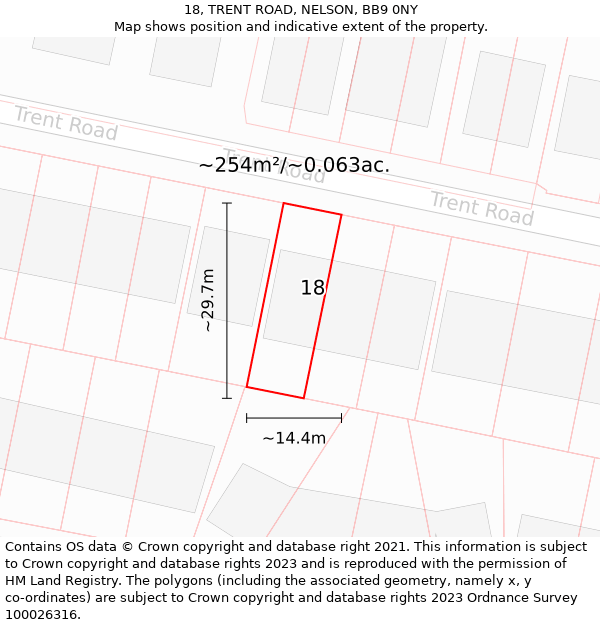 18, TRENT ROAD, NELSON, BB9 0NY: Plot and title map