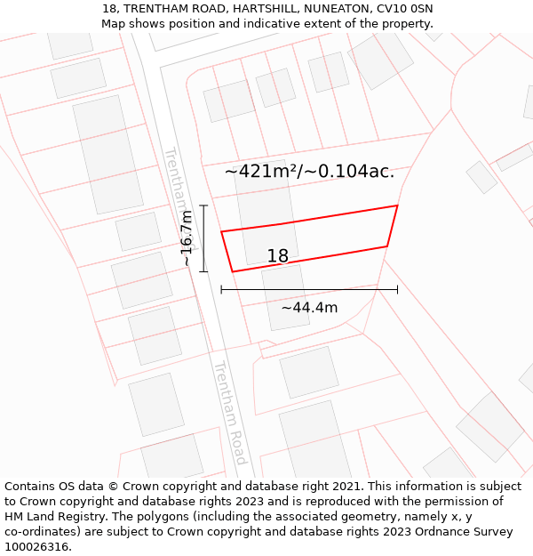 18, TRENTHAM ROAD, HARTSHILL, NUNEATON, CV10 0SN: Plot and title map