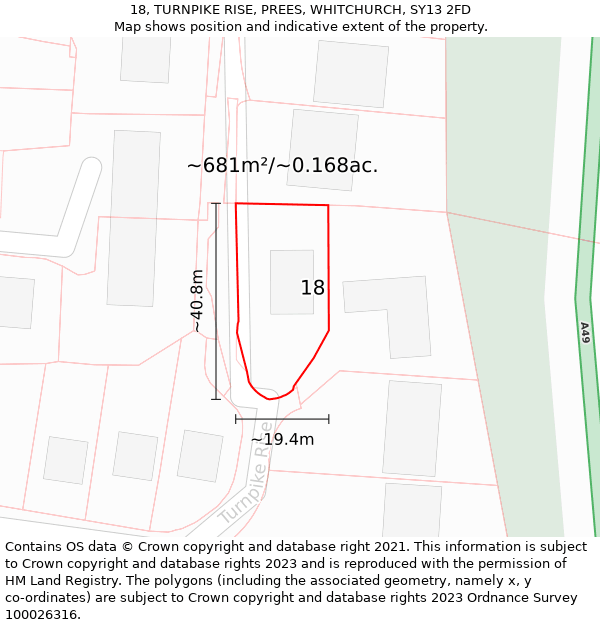 18, TURNPIKE RISE, PREES, WHITCHURCH, SY13 2FD: Plot and title map