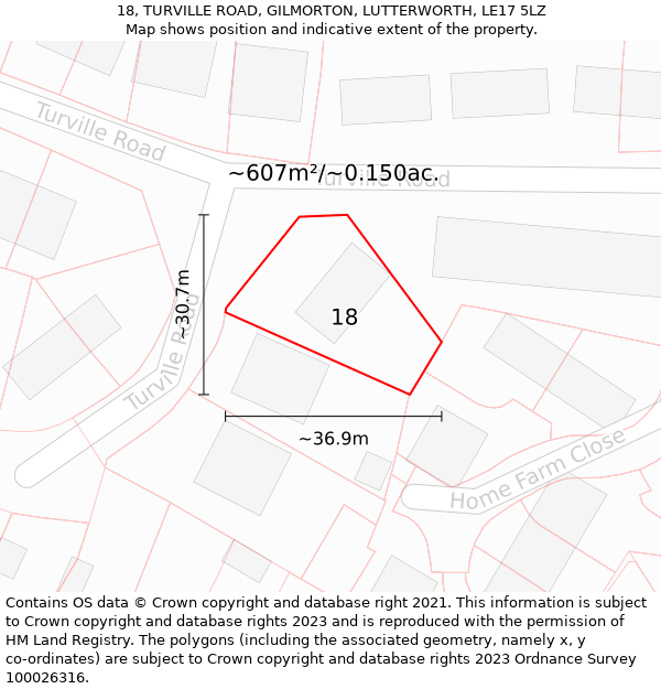 18, TURVILLE ROAD, GILMORTON, LUTTERWORTH, LE17 5LZ: Plot and title map