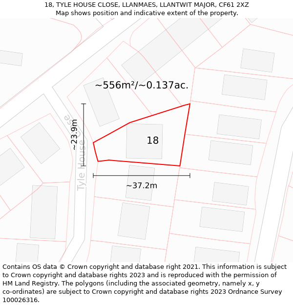 18, TYLE HOUSE CLOSE, LLANMAES, LLANTWIT MAJOR, CF61 2XZ: Plot and title map