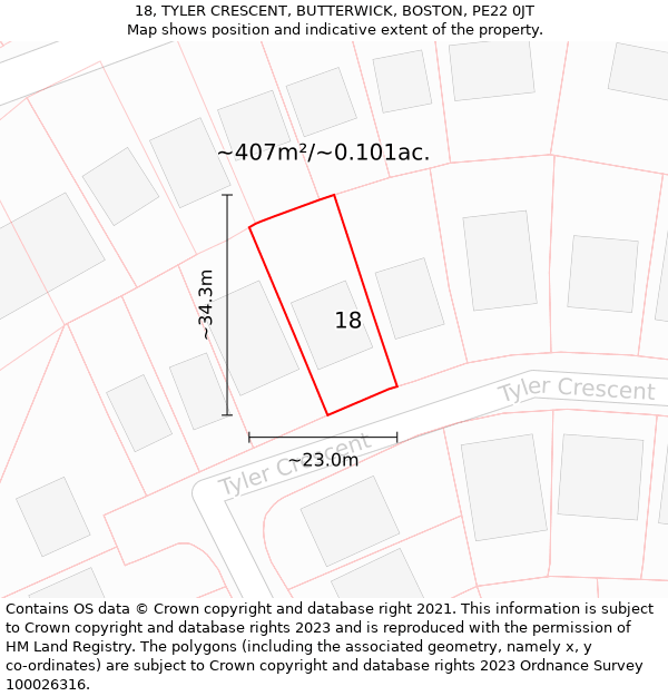 18, TYLER CRESCENT, BUTTERWICK, BOSTON, PE22 0JT: Plot and title map