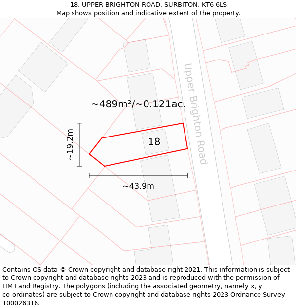 18, UPPER BRIGHTON ROAD, SURBITON, KT6 6LS: Plot and title map