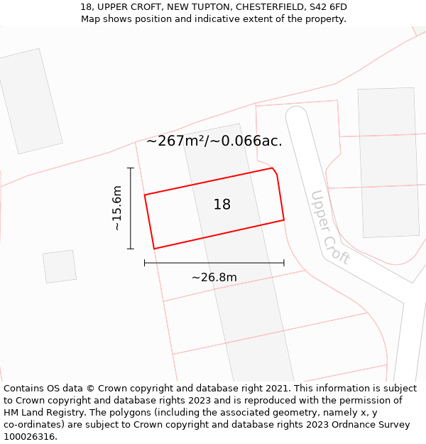 18, UPPER CROFT, NEW TUPTON, CHESTERFIELD, S42 6FD: Plot and title map