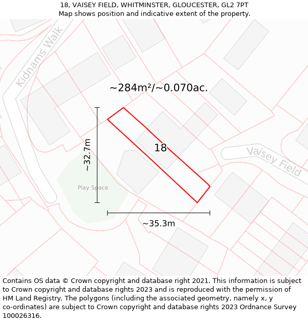 18, VAISEY FIELD, WHITMINSTER, GLOUCESTER, GL2 7PT: Plot and title map