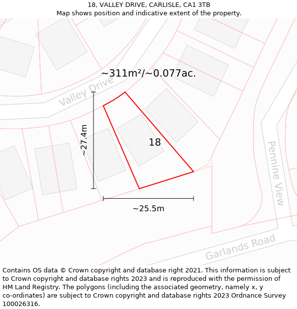 18, VALLEY DRIVE, CARLISLE, CA1 3TB: Plot and title map