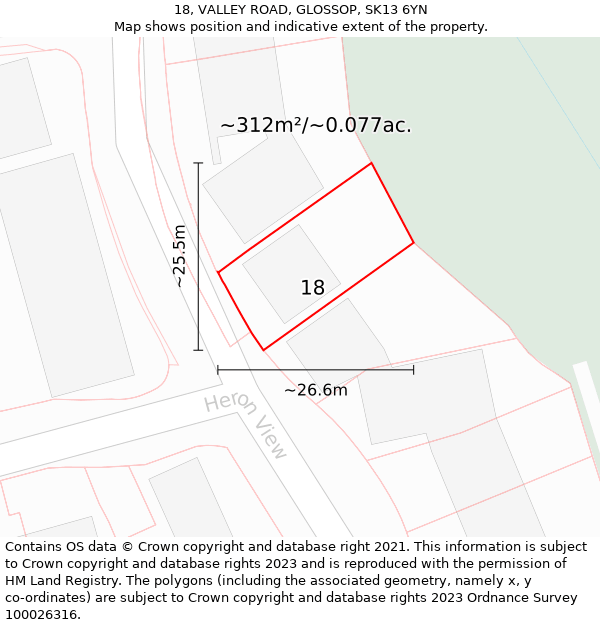 18, VALLEY ROAD, GLOSSOP, SK13 6YN: Plot and title map