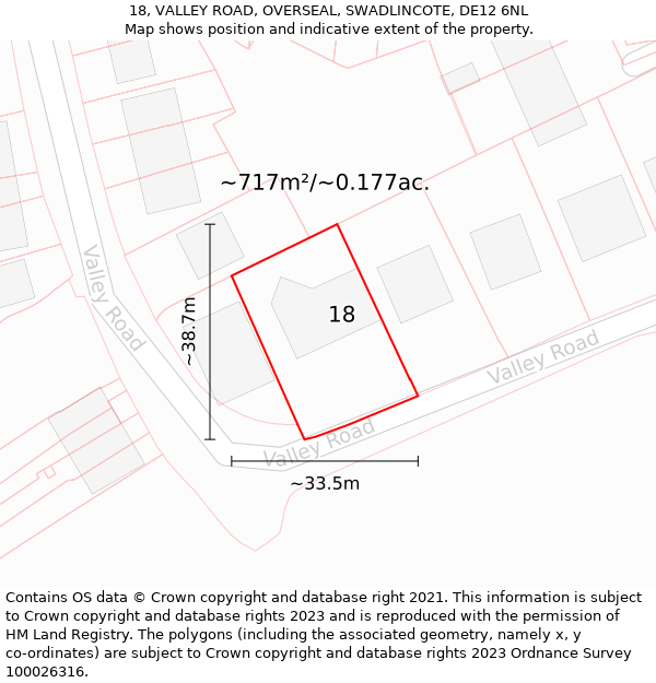 18, VALLEY ROAD, OVERSEAL, SWADLINCOTE, DE12 6NL: Plot and title map