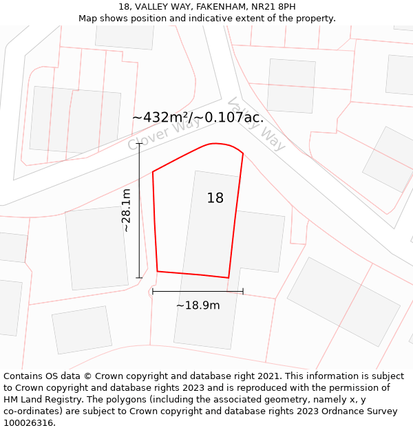 18, VALLEY WAY, FAKENHAM, NR21 8PH: Plot and title map