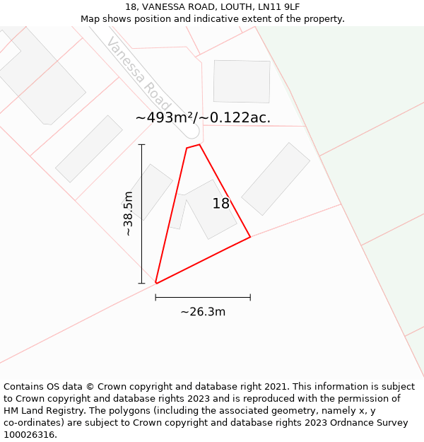 18, VANESSA ROAD, LOUTH, LN11 9LF: Plot and title map