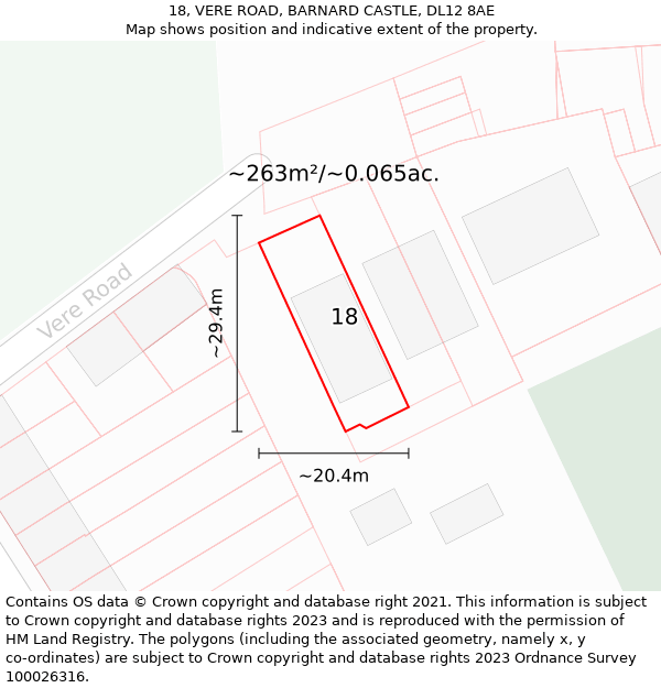 18, VERE ROAD, BARNARD CASTLE, DL12 8AE: Plot and title map