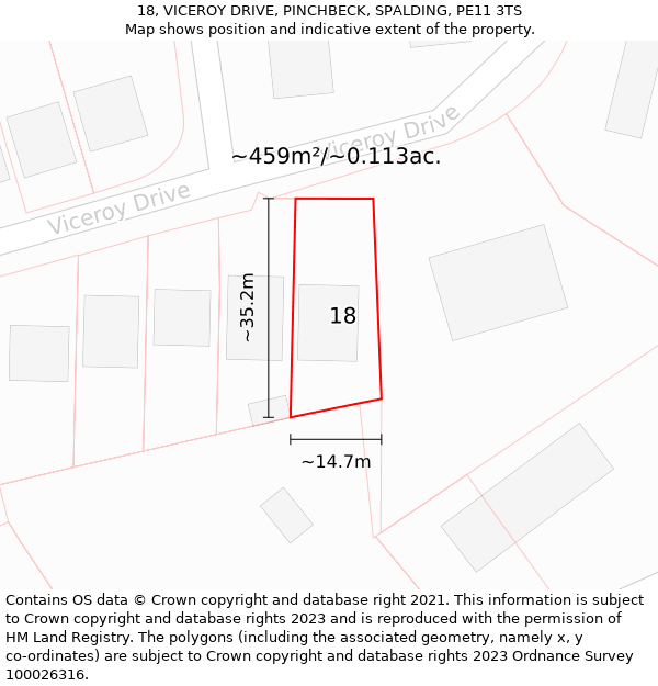 18, VICEROY DRIVE, PINCHBECK, SPALDING, PE11 3TS: Plot and title map