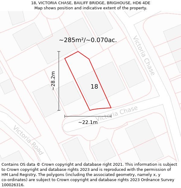 18, VICTORIA CHASE, BAILIFF BRIDGE, BRIGHOUSE, HD6 4DE: Plot and title map