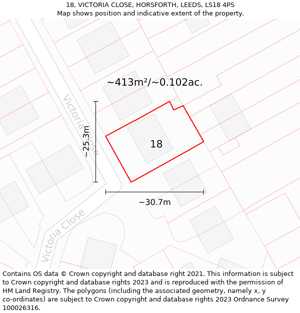 18, VICTORIA CLOSE, HORSFORTH, LEEDS, LS18 4PS: Plot and title map