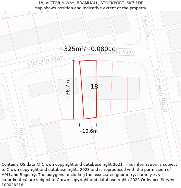 18, VICTORIA WAY, BRAMHALL, STOCKPORT, SK7 1DE: Plot and title map