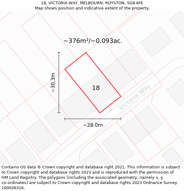 18, VICTORIA WAY, MELBOURN, ROYSTON, SG8 6FE: Plot and title map