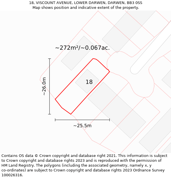 18, VISCOUNT AVENUE, LOWER DARWEN, DARWEN, BB3 0SS: Plot and title map