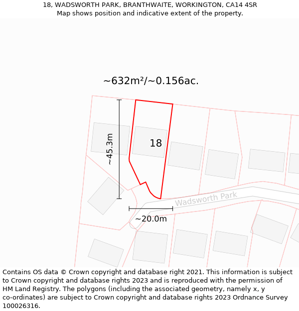 18, WADSWORTH PARK, BRANTHWAITE, WORKINGTON, CA14 4SR: Plot and title map