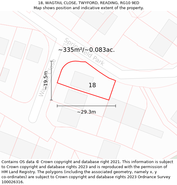 18, WAGTAIL CLOSE, TWYFORD, READING, RG10 9ED: Plot and title map