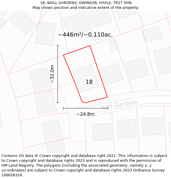 18, WALL GARDENS, GWINEAR, HAYLE, TR27 5HN: Plot and title map