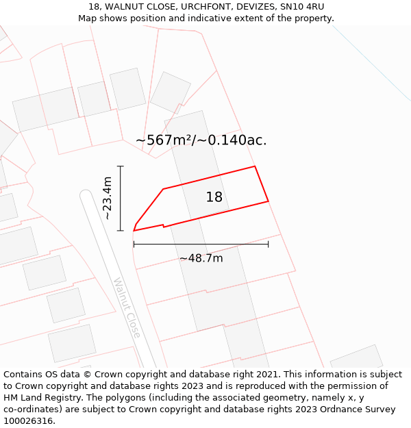 18, WALNUT CLOSE, URCHFONT, DEVIZES, SN10 4RU: Plot and title map