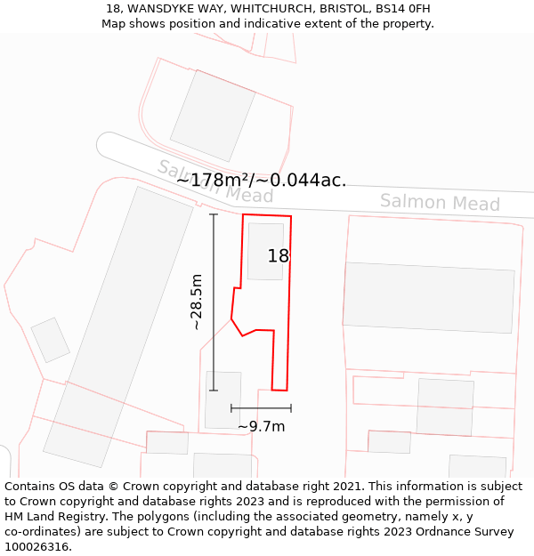 18, WANSDYKE WAY, WHITCHURCH, BRISTOL, BS14 0FH: Plot and title map