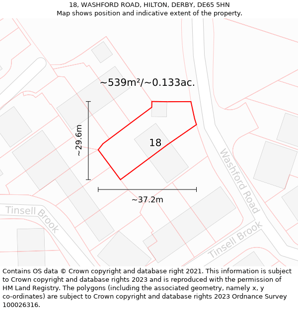 18, WASHFORD ROAD, HILTON, DERBY, DE65 5HN: Plot and title map