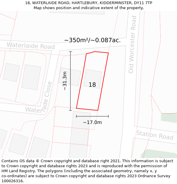 18, WATERLAIDE ROAD, HARTLEBURY, KIDDERMINSTER, DY11 7TP: Plot and title map