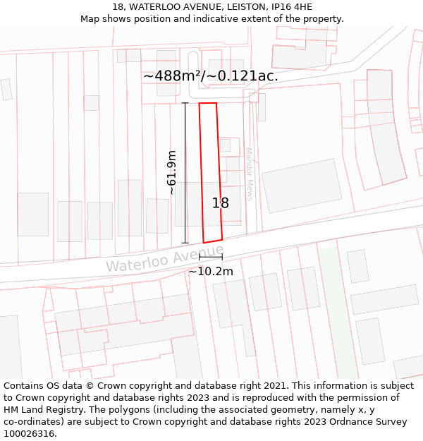 18, WATERLOO AVENUE, LEISTON, IP16 4HE: Plot and title map