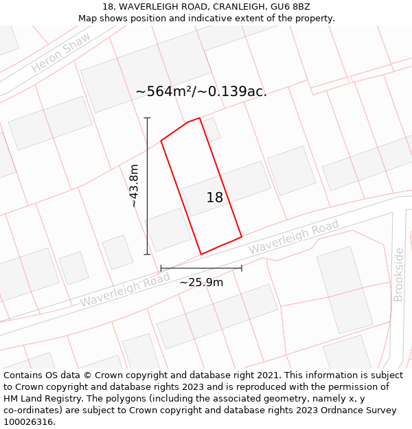 18, WAVERLEIGH ROAD, CRANLEIGH, GU6 8BZ: Plot and title map