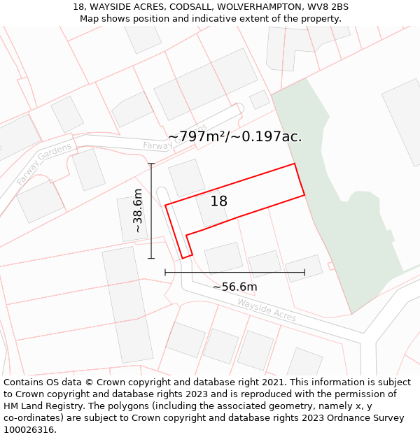 18, WAYSIDE ACRES, CODSALL, WOLVERHAMPTON, WV8 2BS: Plot and title map