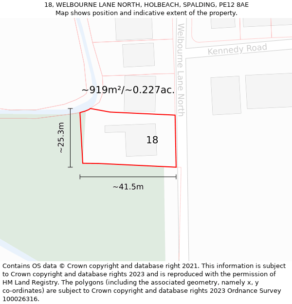 18, WELBOURNE LANE NORTH, HOLBEACH, SPALDING, PE12 8AE: Plot and title map