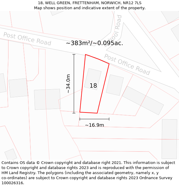 18, WELL GREEN, FRETTENHAM, NORWICH, NR12 7LS: Plot and title map