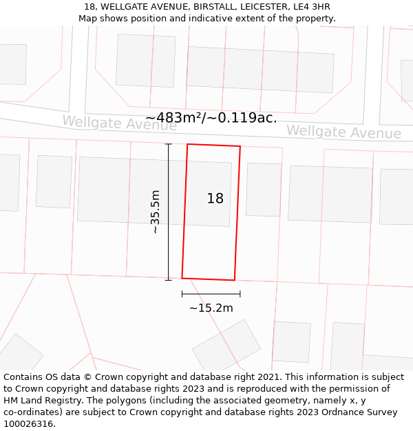 18, WELLGATE AVENUE, BIRSTALL, LEICESTER, LE4 3HR: Plot and title map